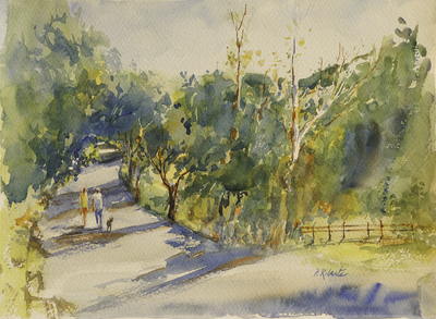 PETE ROBERTS - WALK IN THE PARK - WATERCOLOR - 15 x 11