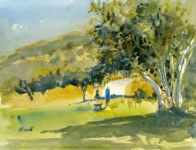 PETE ROBERTS - GOLDEN AFTERNOON - WATERCOLOR - 15 X 11