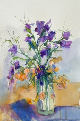 PETE ROBERTS - PURPLE & ORANGE BOUQUET PETE ROBERTS - PURPLE & ORANGE BOUQUET - WATERCOLOR - 15 X 22