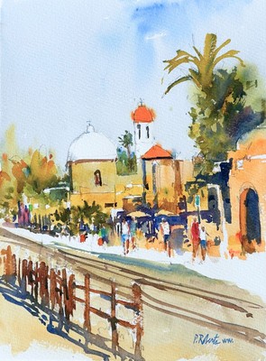 PETE ROBERTS - BETWEEN ARRIVALS - WATERCOLOR - 11 X 15