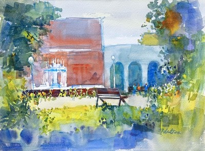 PETE ROBERTS - ORANGE CIRCLE - WATERCOLOR - 15 x 11