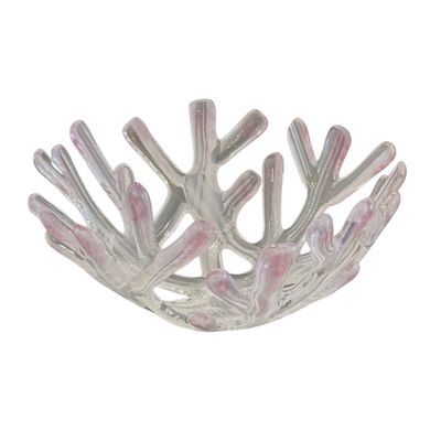 STEVEN BAY - SMALL WHITE AND PURPLE CORAL BOWL - GLASS - 6 X 6