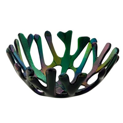 STEVEN BAY - SM DARK GREEN DYCHRO CORAL BOWL - GLASS - 5 X 2.5 X 5