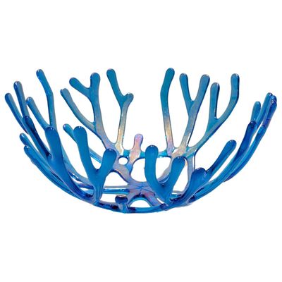 STEVEN BAY - LRG BLUE DICHROIC GLASS CORAL BOWL - GLASS - 8.5 X 3 X 8.5