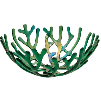 STEVEN BAY - LRG GREEN GLASS CORAL BOWL - GLASS - 8.5 X 3 X 8.5