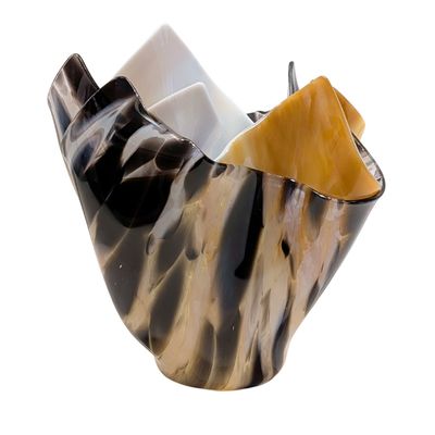 STEVEN BAY - BLACK, WHITE, YELLOW DRAPED VASE - GLASS - 7 X 8 X 8