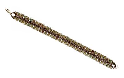 HEDDA SCHNUR - TWO ROW METALIC TAN TILA & SWAROVSKI CRYSTAL BEADED BRACELET - BEADS
