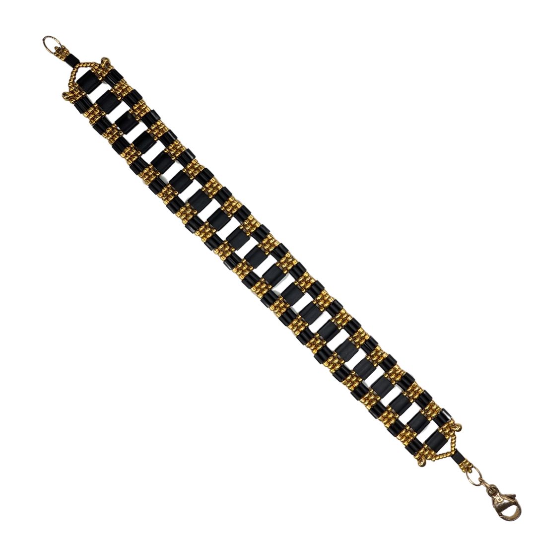 HEDDA SCHNUR - SINGLE ROW JET TILA AND GOLD PLATED PEYOTE BEADS BRACELET - BEADS