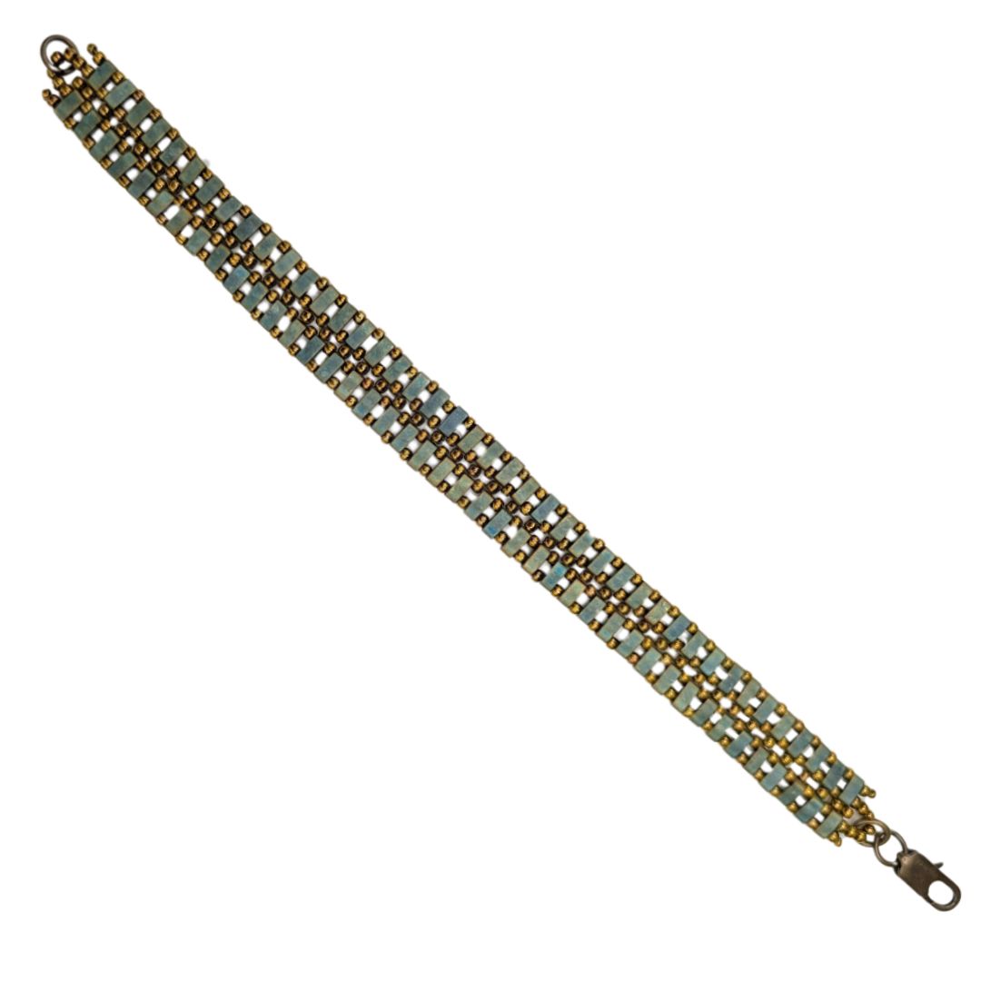 HEDDA SCHNUR - SEA GREEN TWO ROW 1/2 TILE BRACELET - BEADS
