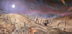 S.D. SCHINDLER - DANCING IN CORNFIELD - WATERCOLOR & GOUACHE - 21.5 X 9.5