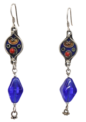 JANET SEWARD - ANTIQUE BOHEMIAN BLUE GLASS EARRINGS - STERLING, GLASS