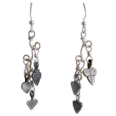 JANET SEWARD - SMALL HEARTS EARRINGS W/ STERLING SILVER EAR HOOKS - BEADS & SILVER