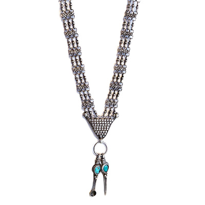 JANET SEWARD - ANTIQUE SILVER GROOMING TOOL W/ TURQUOISE NECKLACE, HANDMADE STERLING SILVER CLASP - BEADS & SILVER