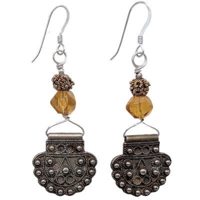 JANET SEWARD - ANTIQUE MAURITANIAN GILDED SILVER WITH AMBER BEADS - STERLING SILVER