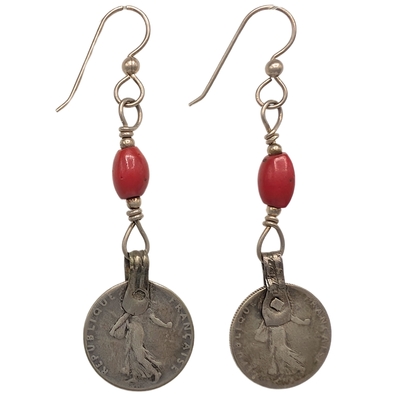 JANET SEWARD - ANTIQUE FRENCH COINS WITH GLASS BEADS - STERLING SILVER, GLASS & BEADS