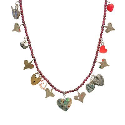 JANET SEWARD - MULTI HEART CHARM NECKLACE - MIXED MEDIA