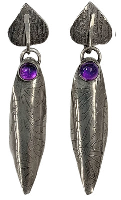 MONIQUE SELWITZ - LEAF SHAPED EARRING WITH AMETHYST - STERLING & GEMSTONE