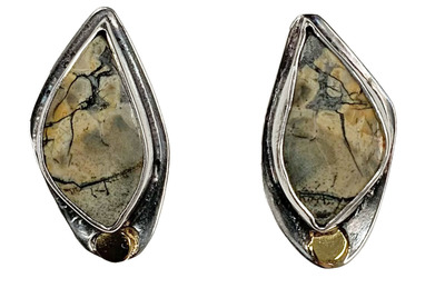 MONIQUE SELWITZ - BUMBLEBEE JASPER EARRINGS W/ 18K GOLD ACCENTS - STERLING & GEMSTONE