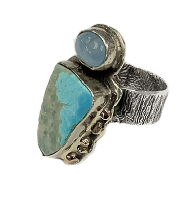 MONIQUE SELWITZ - TURQUOISE & AQUAMARINE, RING W/ 18K - STERLING & GEMSTONE