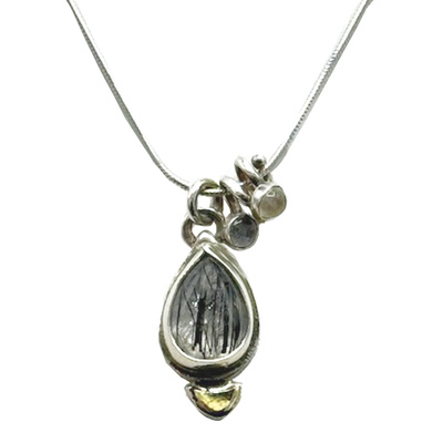 MONIQUE SELWITZ - STERLING SILVER NECKLACE W/ RUTILATED QUARTZ - STERLING & GEMSTONE