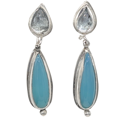 MONIQUE SELWITZ - RUTILATED QUARTZ & PARAIBA CHALCEDONY EARRING - STERLING & GEMSTONE