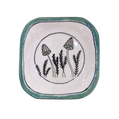 MAGIE SMITH-FLEISHER - TEAL MUSHROOM TRAY - CERAMIC - 4.5 X 4.5