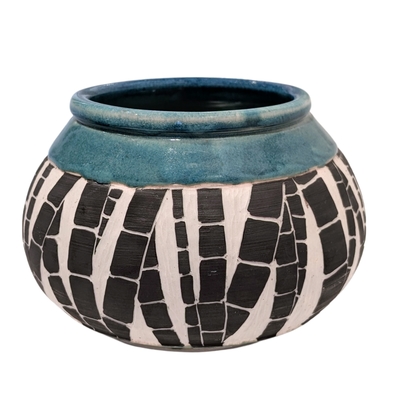 MAGIE SMITH-FLEISHER - TEAL BAMBOO VASE - CERAMIC - 7 X 5.25 X 7