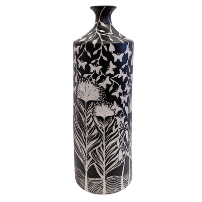 MAGIE SMITH-FLEISHER - BUTTERFLY SGRAFFITO VASE - CERAMIC - 5 X 12.5 X 5