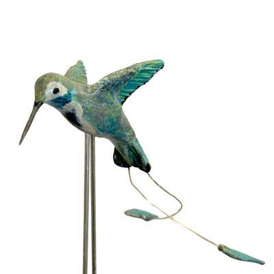 MAGIE SMITH-FLEISHER - BLUE HUMMINGBIRD STAND - CERAMIC - 5 X 11 X 5
