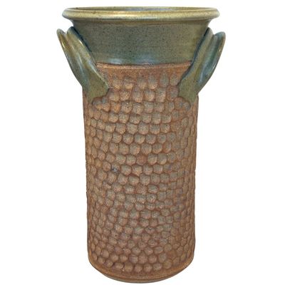 MAGIE SMITH-FLEISHER - LRG. TEXTURED/ GLAZED VASE WITH HANDLES - CERAMIC - 6 X 14.5 X 6
