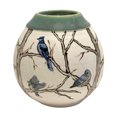 MAGIE SMITH-FLEISHER - BIRD AVIARY VASE - CERAMIC - 4.5 X 4 X 4.5