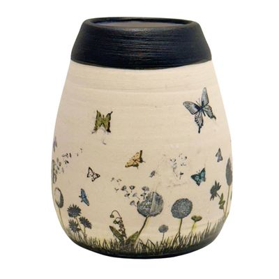 MAGIE SMITH-FLEISHER - BUTTERFLY & FLOWER VASE - CERAMIC - 4 X 4.5 X 4