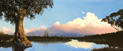 GERALD SCHWARTZ - REFLECTIONS - OIL ON BOARD - 24 X 10