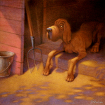 CHRIS SHEBAN - HOUND DOG - MIXED MEDIA - 11.25 X 11