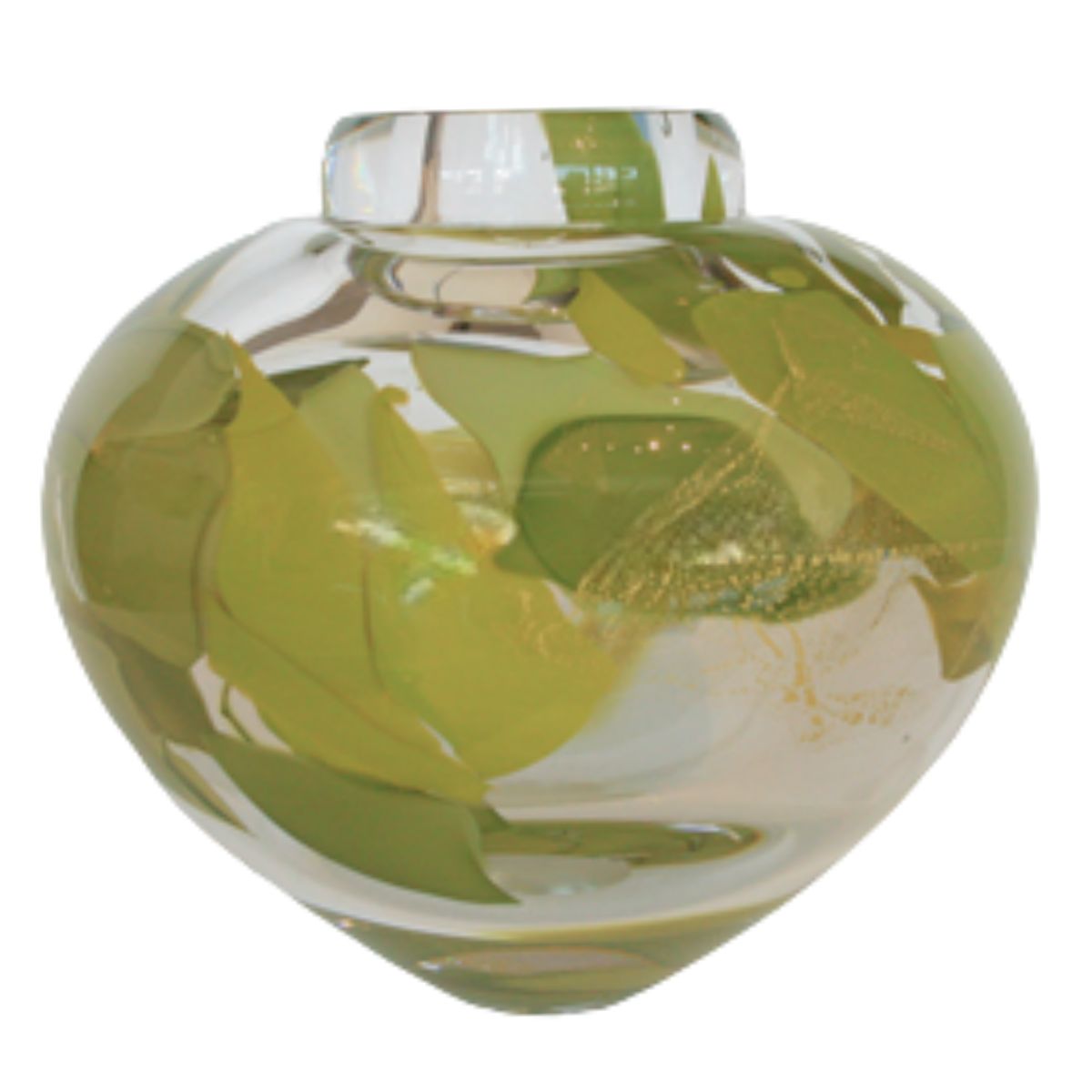 RANDI SOLIN - ROUND VASE W/ FIVE DIFFERENT GREEN COLORED SHARDS - GLASS