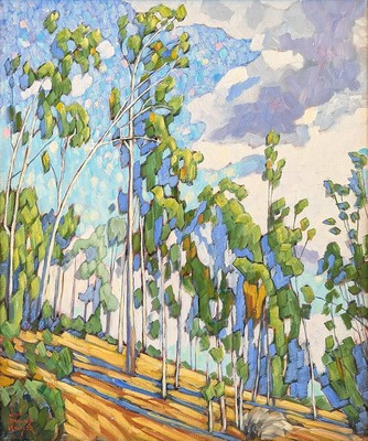 JOHN SAWYER - HILLSIDE EUCALYPTUS - OIL ON CANVAS - 20 X 24