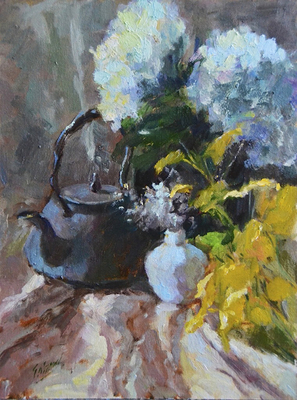 JANINE SALZMAN - FROM THE GARDEN - OIL ON BOARD - 12 X 16