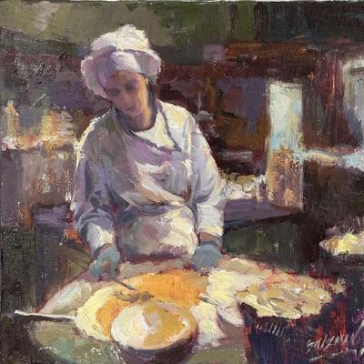 JANINE SALZMAN - DREAM OF PIZZA - OIL - 12 x 12