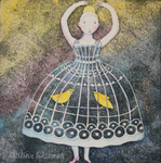 KRISTINA SWARNER - BIRDCAGE DRESS - MIXED MEDIA ON PAPER - 6.5 X 6.5