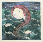 KRISTINA SWARNER - WOMAN SWIMMING - MIXED MEDIA ON PAPER - 8 X 8