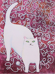 KRISTINA SWARNER - RED CAT - MIXED MEDIA ON PAPER - 7.5 X 11.25