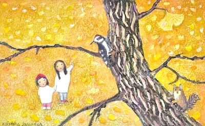 KRISTINA SWARNER - AUTUMN "SOUNDS OF THE SEASONS" - MIXED MEDIA ON PAPER - 7 X 4.25