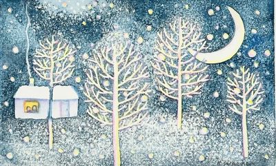 KRISTINA SWARNER - WINTER "SOUNDS OF THE SEASONS" - MIXED MEDIA ON PAPER - 7 X 4.25