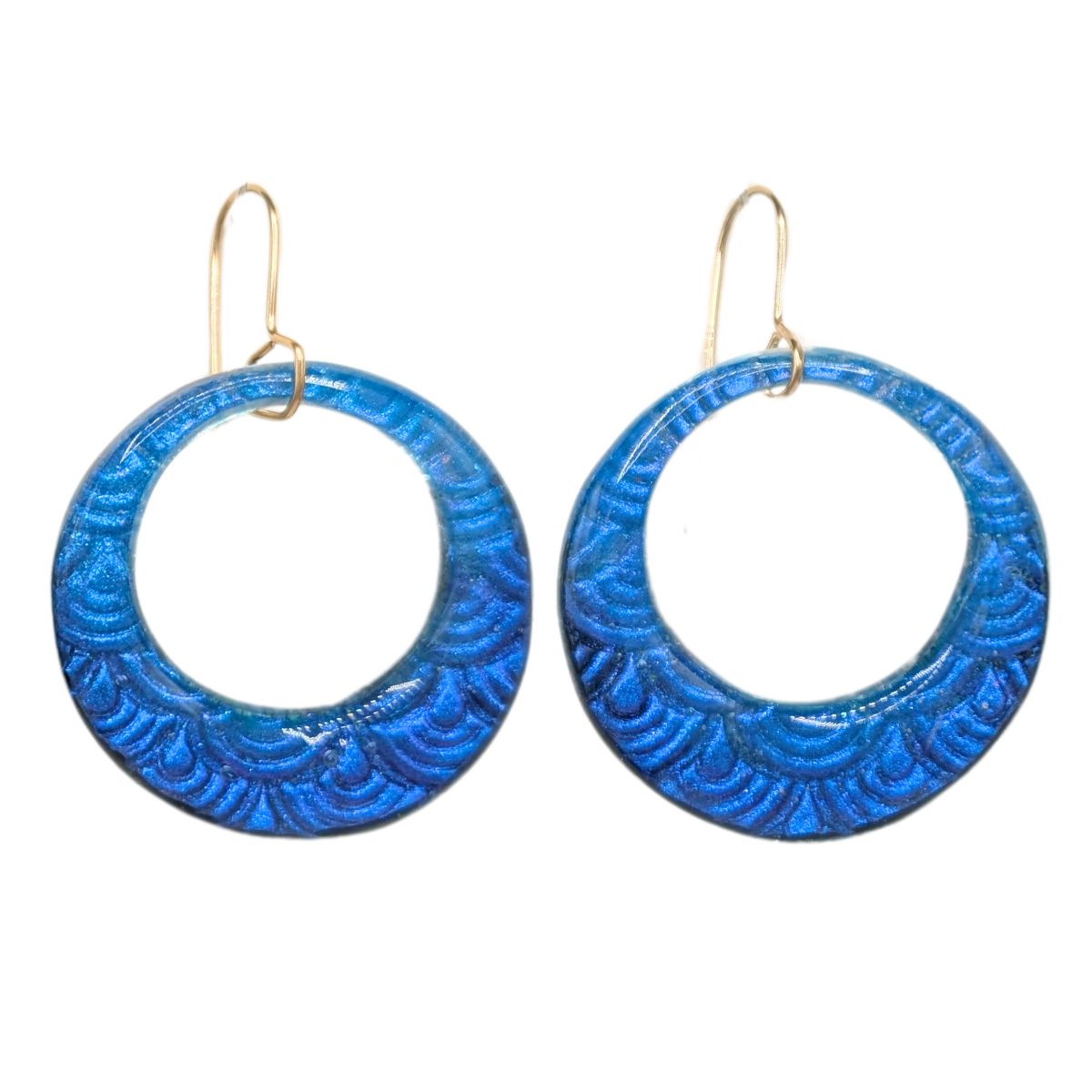 SHELLEY NORDMAN - BLUE MULTICHROME ROUND EARRINGS - MIXED MEDIA