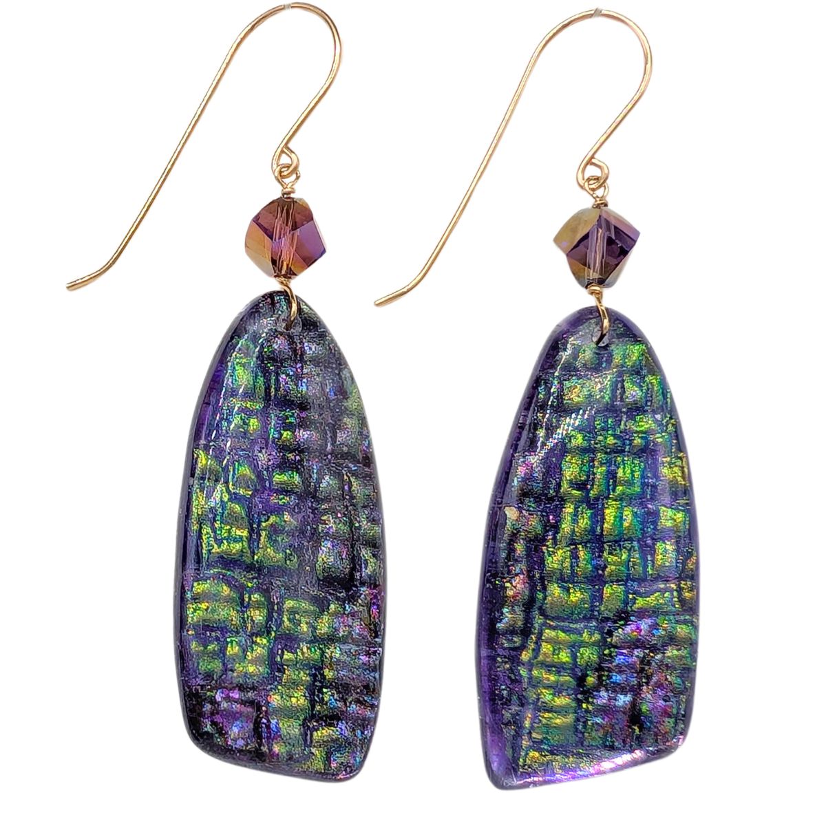 SHELLEY NORDMAN - PURPLE & GRN MULTICHROME TEXTURED EARRINGS - MIXED MEDIA