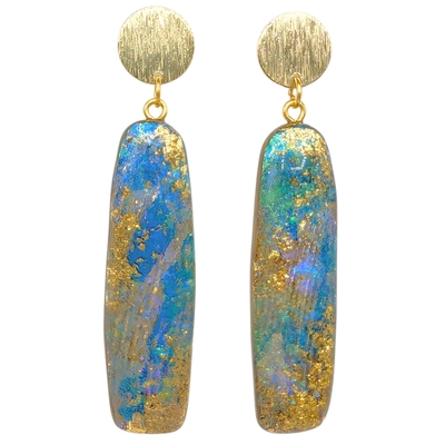SHELLEY NORDMAN - GOLD & BLUE MULTICHROME RECT EARRINGS - MIXED MEDIA