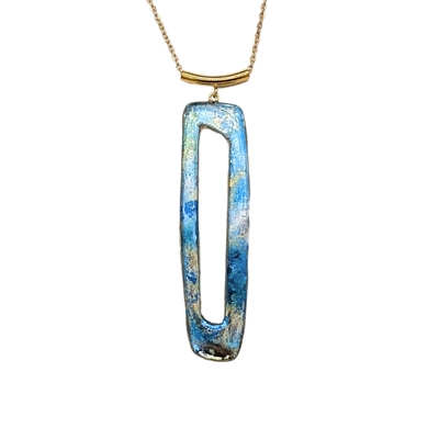 SHELLEY NORDMAN - BLUE & GOLD MULTICHROME RECT CUTOUT NECKLACE - MIXED MEDIA
