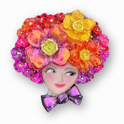 SHELLEY NORDMAN - MISS ROSE PIN - MIXED MEDIA - 3 x 2.75 x .75