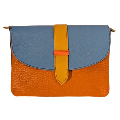 SORUKA - BROWN / BLUE SADDLE HANDBAG - LEATHER