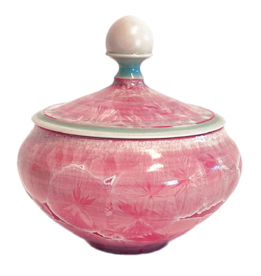 TANNER SAWITZ - ROSE CRYSTALLINE GLAZE BOWL W/ LID - CERAMIC - 4  x 4 x 4